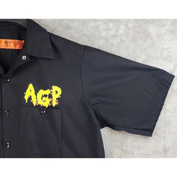 Red Kap Shirt Mens Large Black Above Ground Pizza Logo Button Up Short Sleeve - Picture 9 of 10
